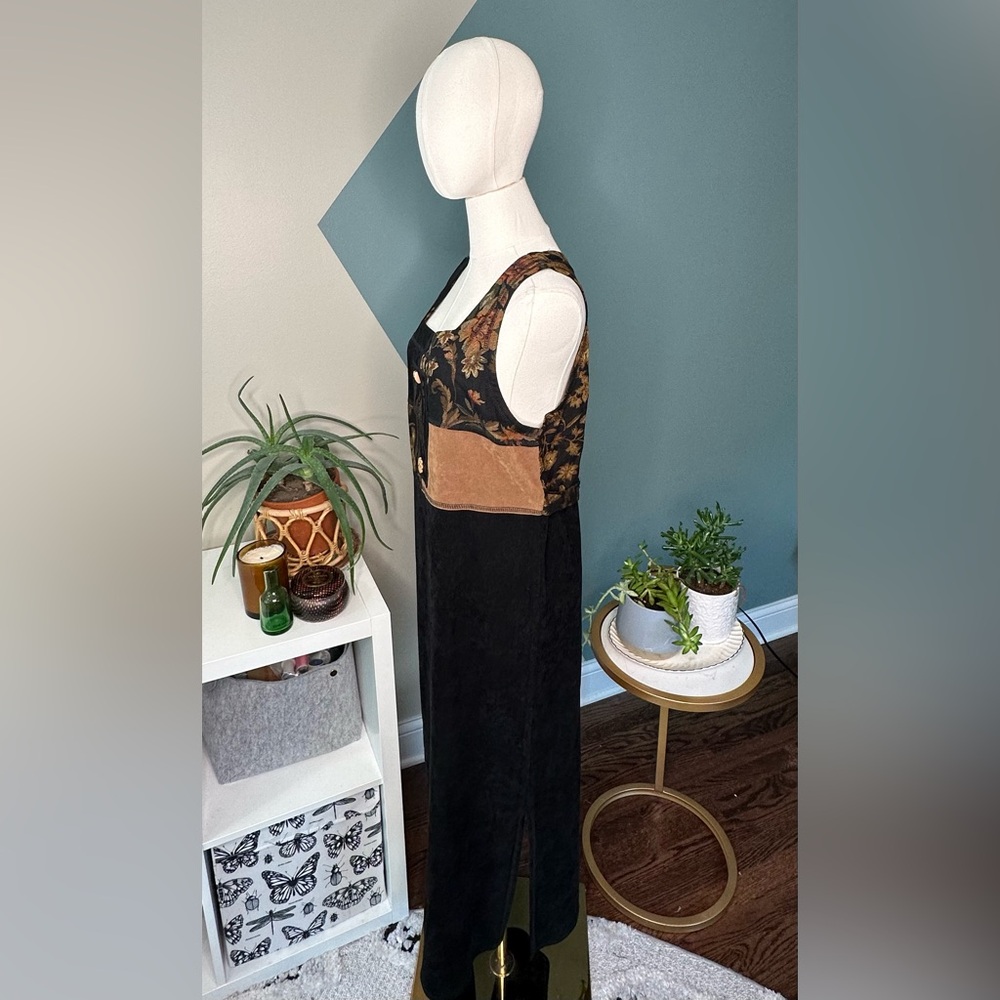 VTG 90s Piccalino Petites Patchwork Midi Dress 6P Made in USA Tapestry Appliqué - Picture 3 of 13